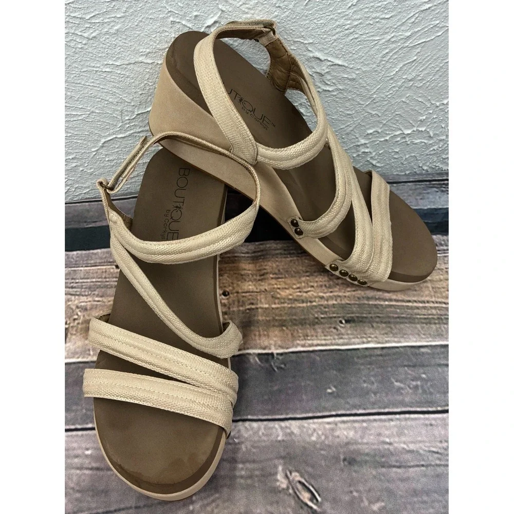 Boutique by Corkys Lifeguard Sandals Womens 11 Beige Cream Strappy Comfort Shoes